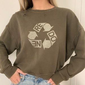 RE/DONE recycle crew neck sweatshirt in army green